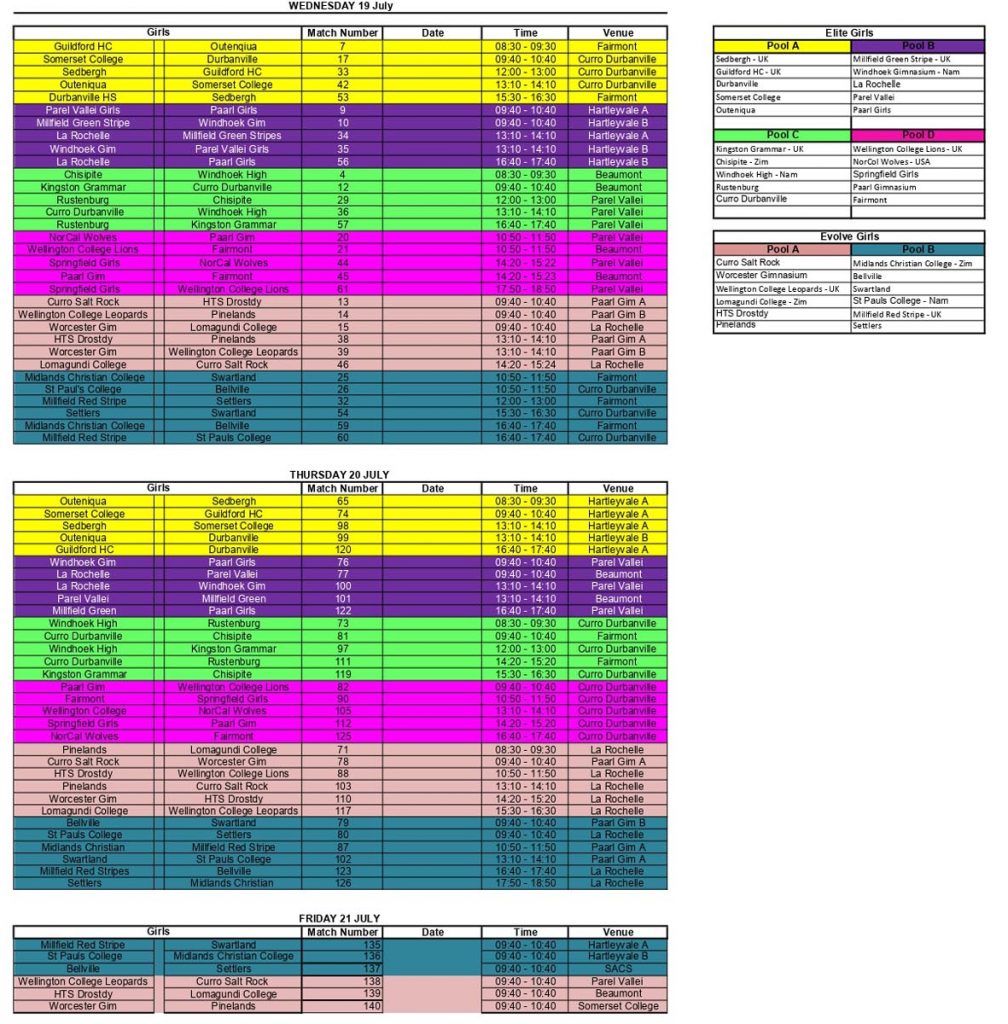 girls elite and evolve fixtures