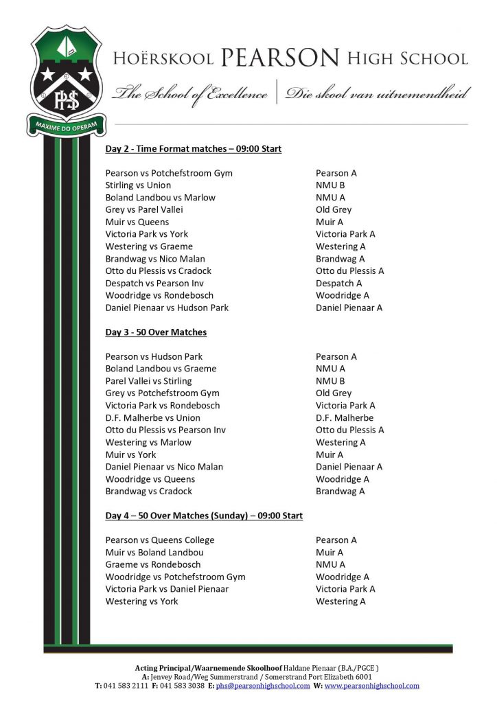 pearson cricket festival fixtures