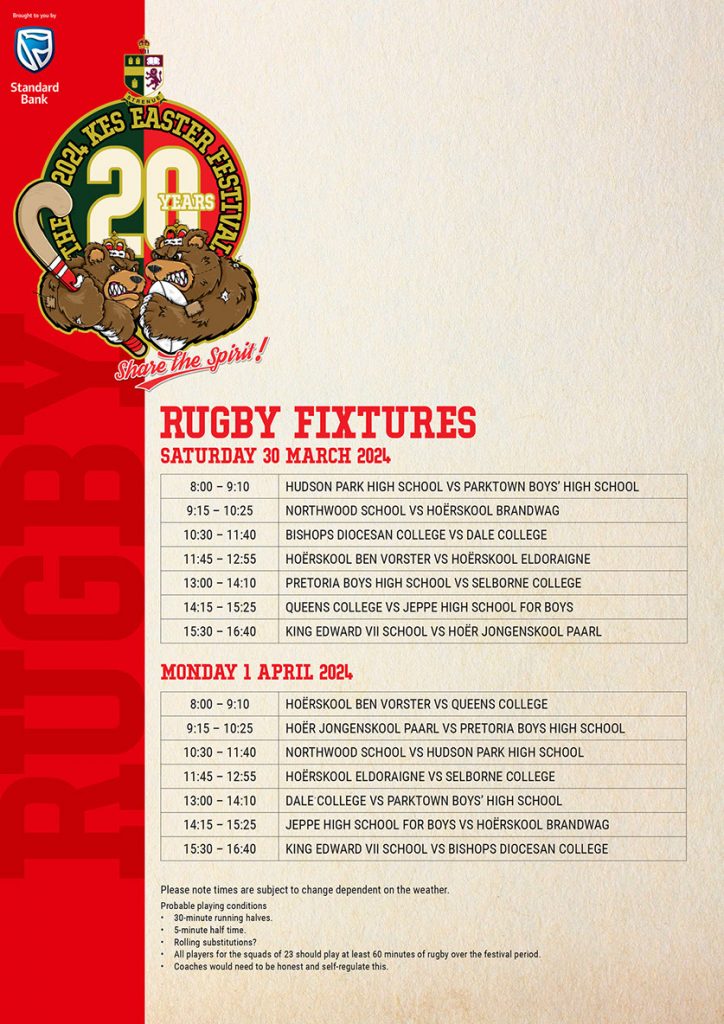 kes 2024 easter rugby fixtures