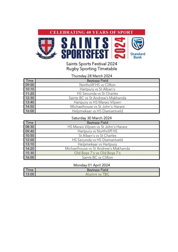 st Stitians Easter Festival preview and  Rugby fixtures