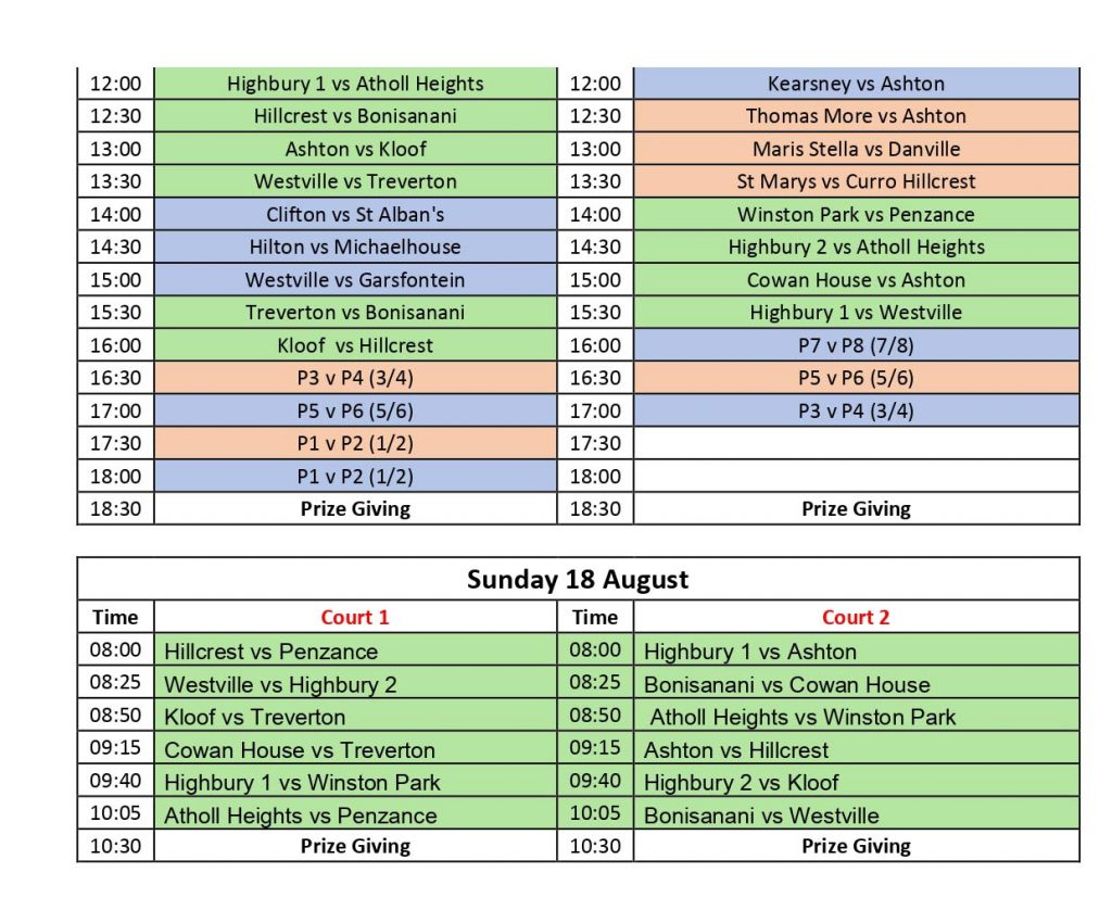 kearsney 5 Hockey Fixtures