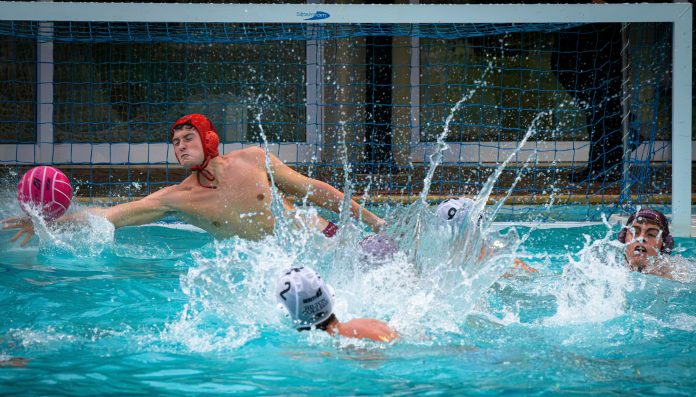 Kearsney goalie Rourke Stacey in the night series game against Hilton kearsney water polo