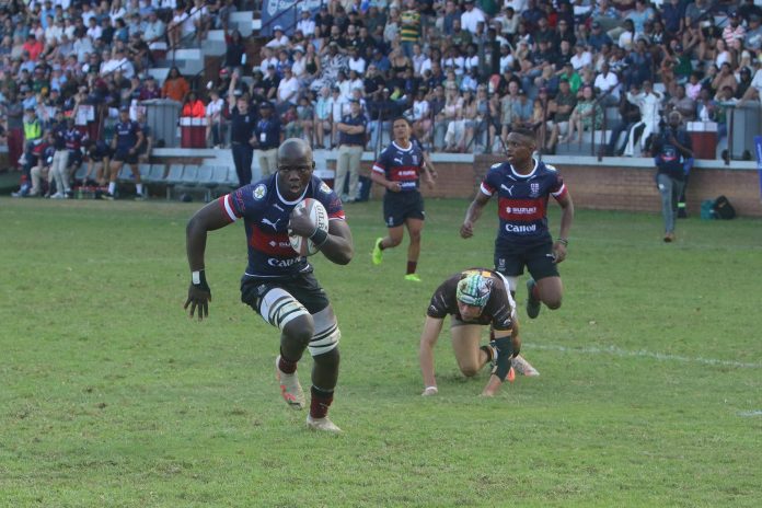Westville no 8 Lwandle Makhanya heads for the tryline in the win against Helpmekaar Kollege westville boys rugby